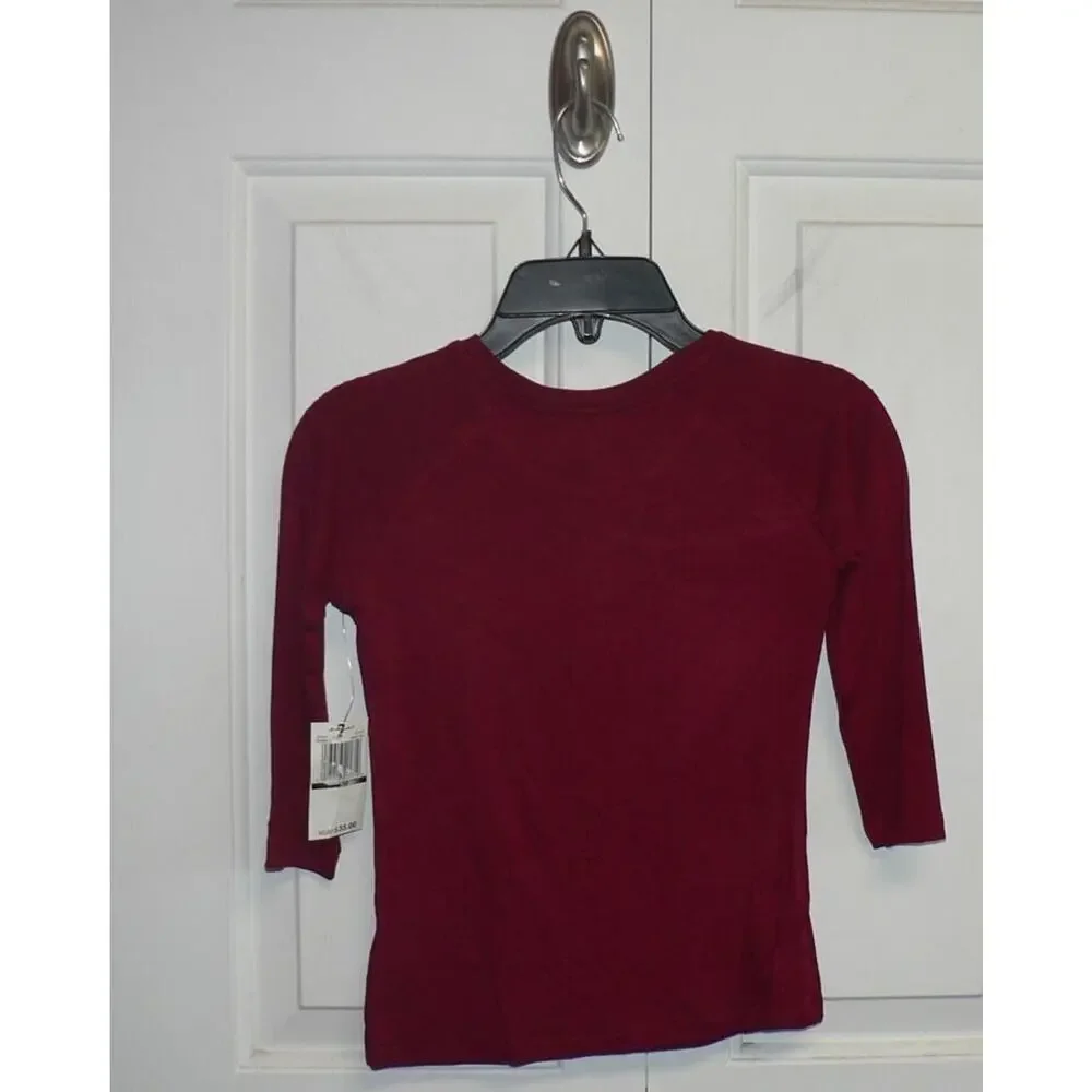7 For All Mankind Girls Long Raglan‎ Sleeve Logo Henley in Ruby Red Small $35
